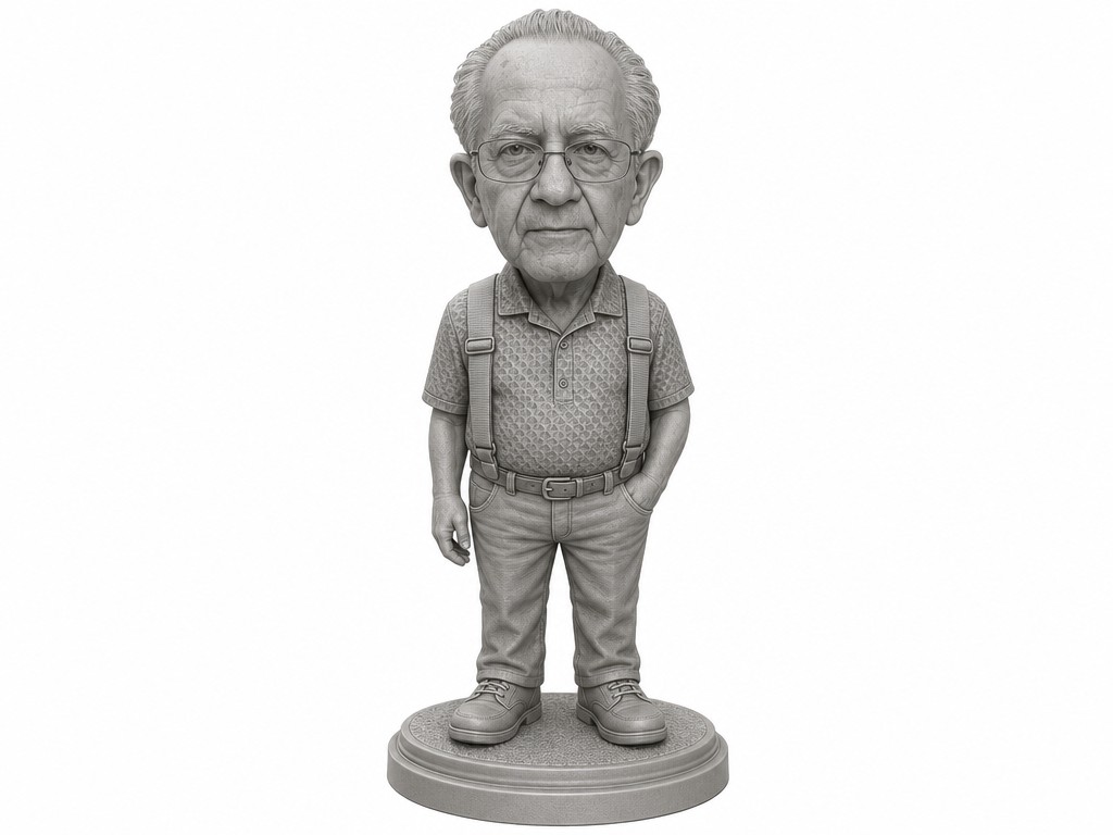 Personalized character statue of an older man