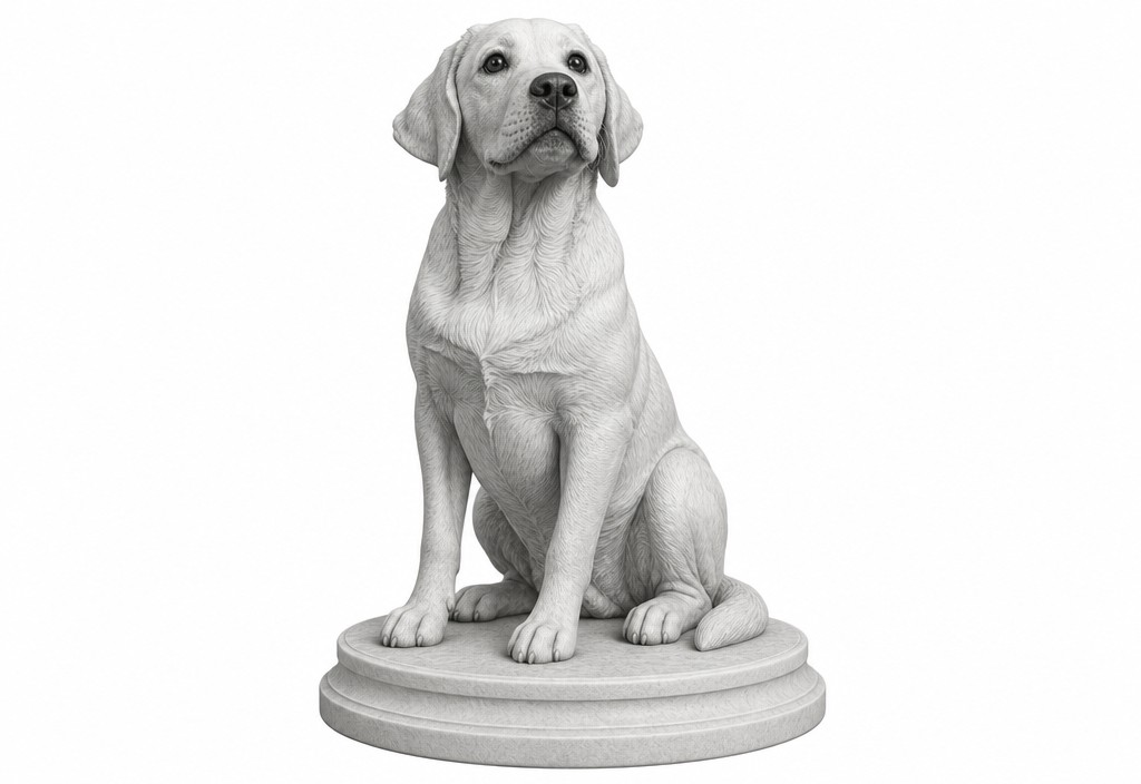 Custom dog statue on a round base